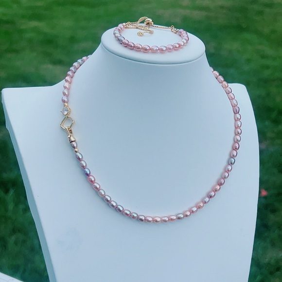 O85 Handmade Freshwater Pearl Necklace Bracelet Set - Picture 2 of 6